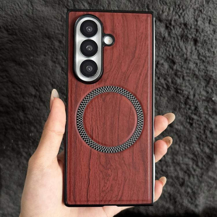 For Galaxy Z Fold7 5G Wood Grain Magnetic PC Shockproof Phone Case