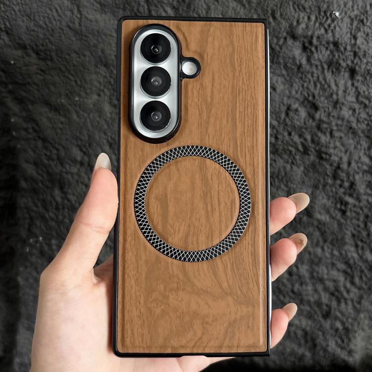 For Galaxy Z Fold7 5G Wood Grain Magnetic PC Shockproof Phone Case
