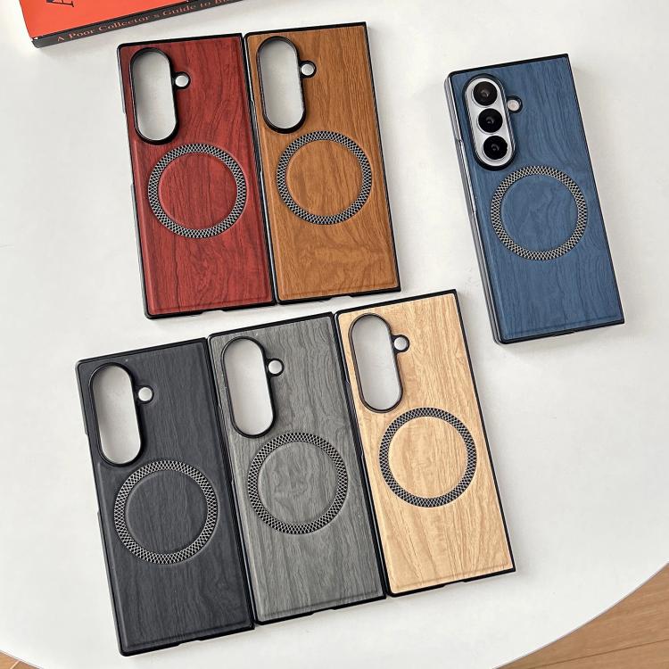 For Galaxy Z Fold4 Wood Grain Magnetic PC Shockproof Phone Case