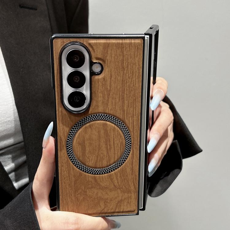 For Galaxy Z Fold3 5G Wood Grain Magnetic PC Shockproof Phone Case