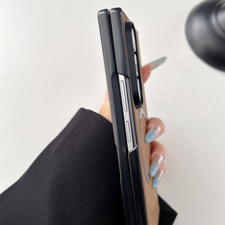 For Galaxy Z Fold3 5G Wood Grain Magnetic PC Shockproof Phone Case