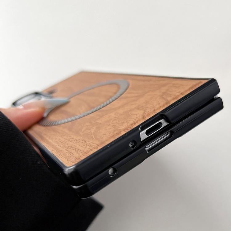 For Galaxy Z Fold3 5G Wood Grain Magnetic PC Shockproof Phone Case