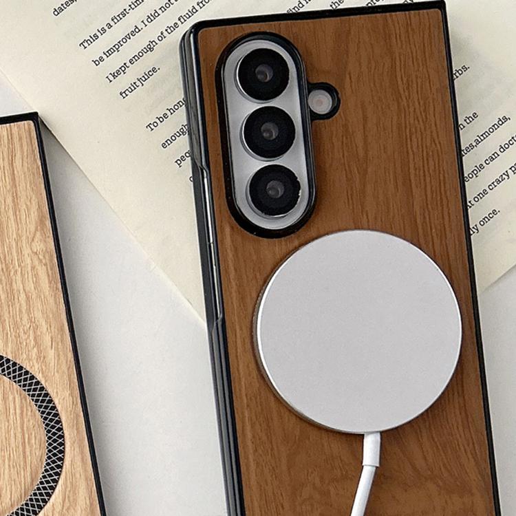 For Galaxy Z Fold3 5G Wood Grain Magnetic PC Shockproof Phone Case