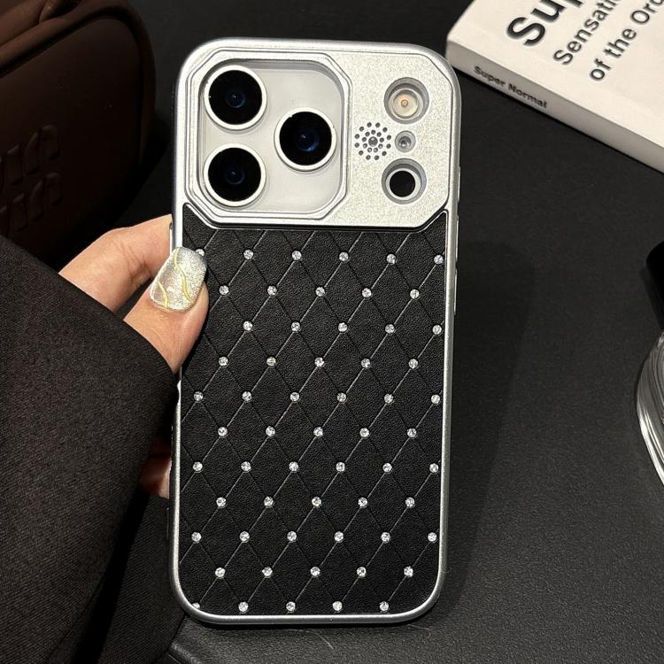 For iPhone 17 Pro Max Electroplating PC Grid Texture Vegan Leather Phone Case