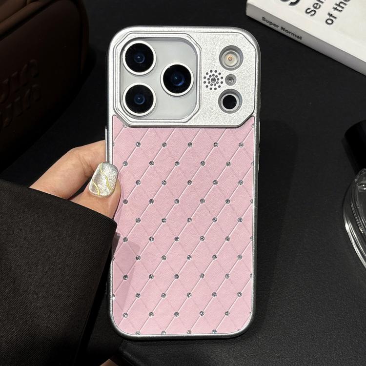 For iPhone 17 Pro Max Electroplating PC Grid Texture Vegan Leather Phone Case