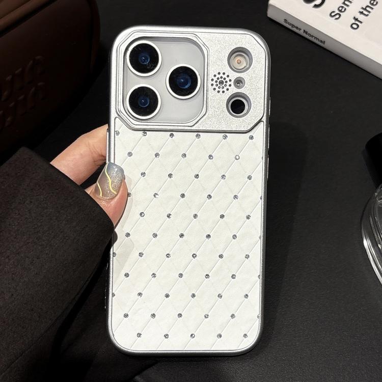 For iPhone 17 Pro Electroplating PC Grid Texture Vegan Leather Phone Case