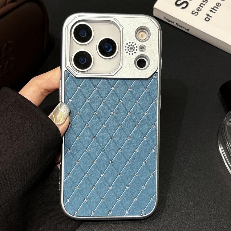 For iPhone 17 Pro Electroplating PC Grid Texture Vegan Leather Phone Case