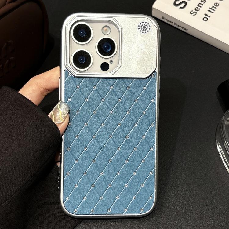 For iPhone 16 Pro Max Electroplating PC Grid Texture Vegan Leather Phone Case