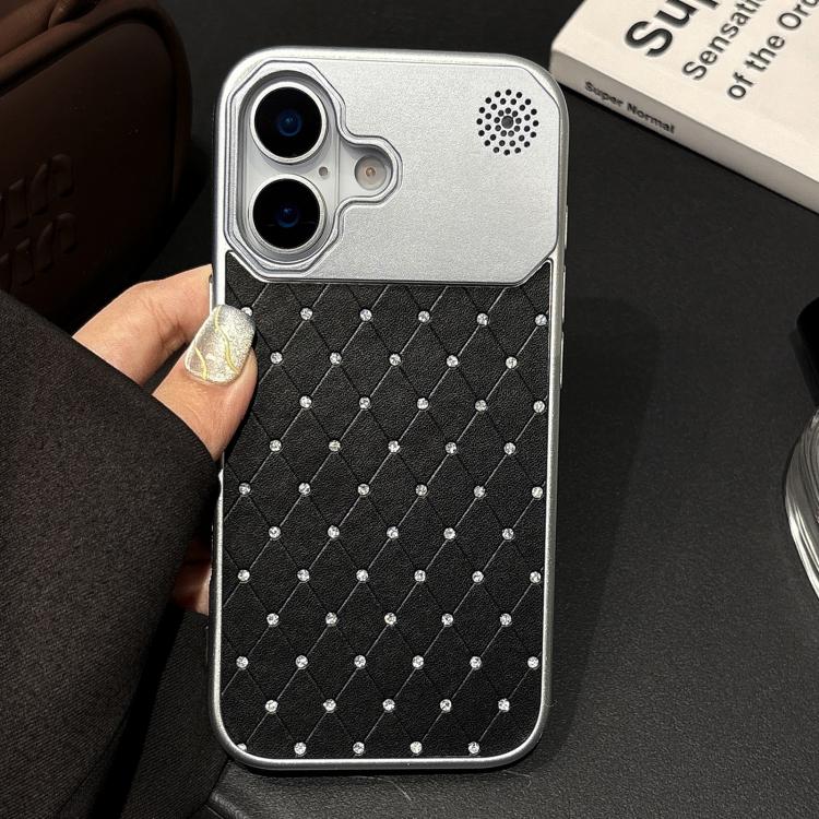 For iPhone 16 Electroplating PC Grid Texture Vegan Leather Phone Case