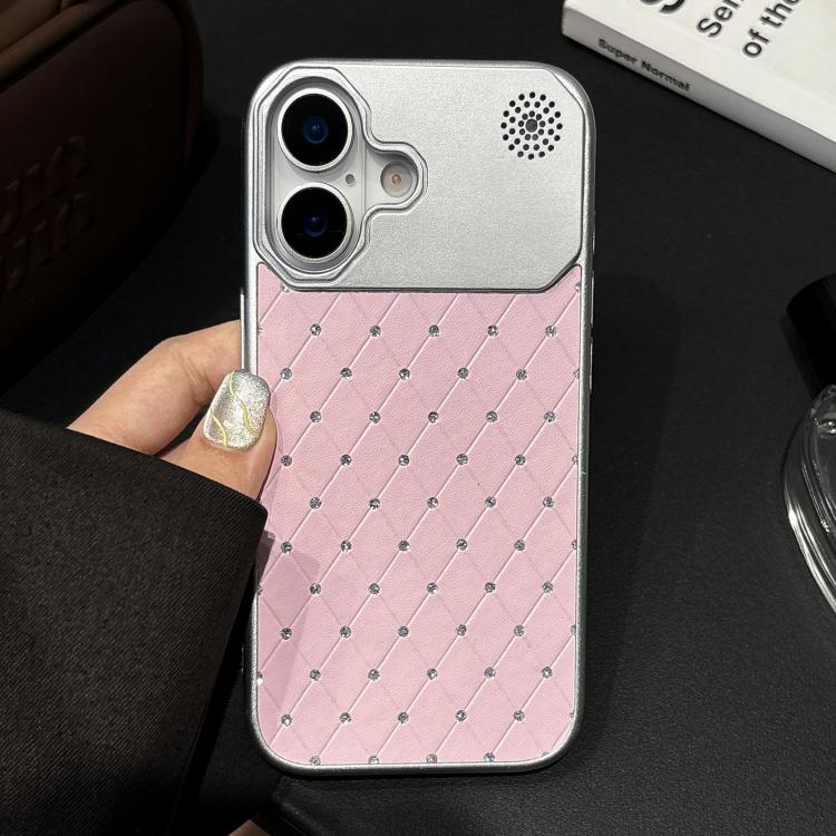 For iPhone 16 Electroplating PC Grid Texture Vegan Leather Phone Case