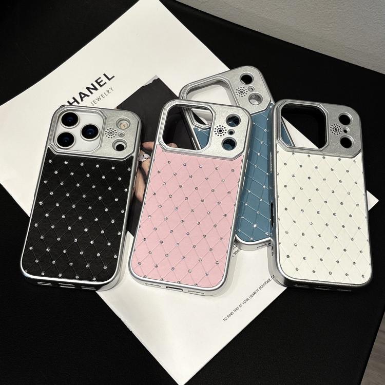For iPhone 17 Pro Electroplating PC Grid Texture Vegan Leather Phone Case