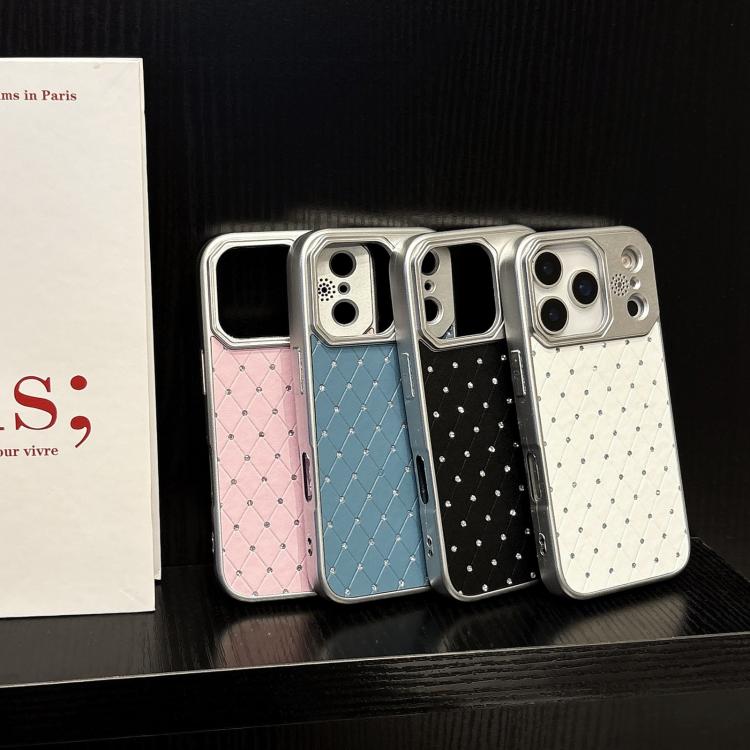 For iPhone 17 Electroplating PC Grid Texture Vegan Leather Phone Case