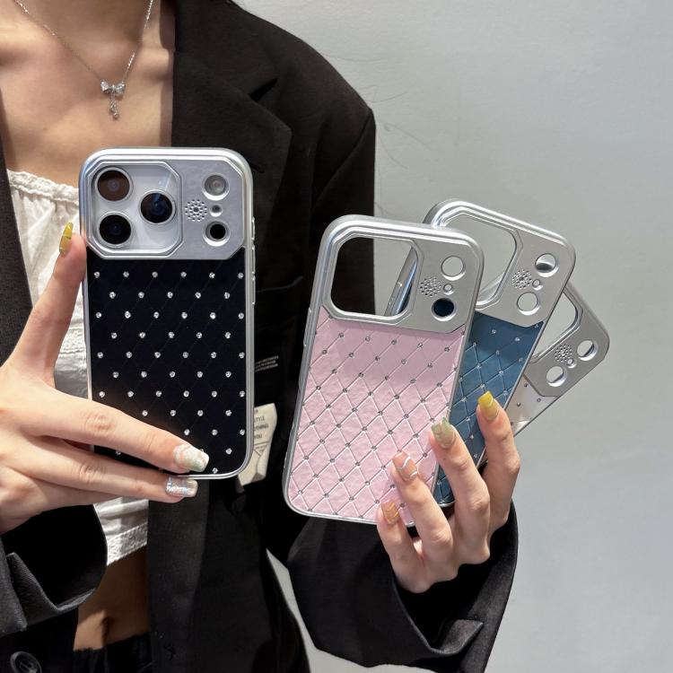 For iPhone 17 Pro Electroplating PC Grid Texture Vegan Leather Phone Case