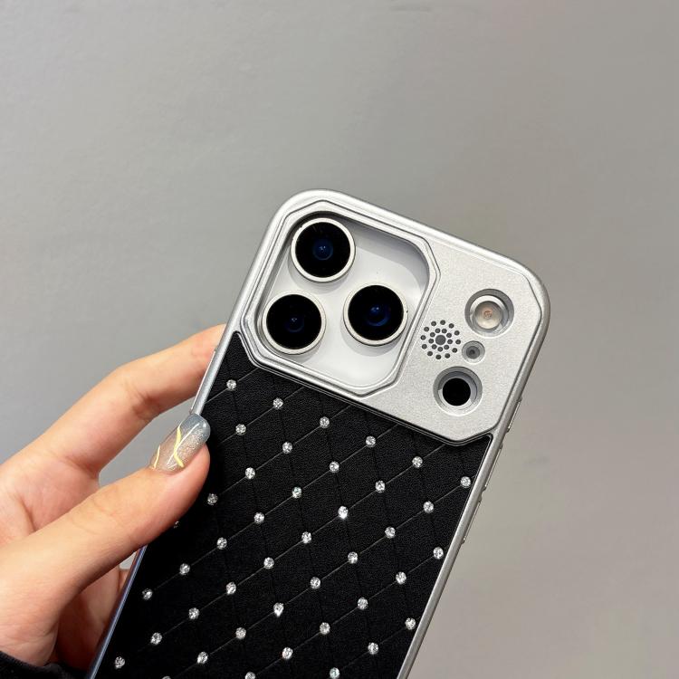 For iPhone 17 Pro Electroplating PC Grid Texture Vegan Leather Phone Case