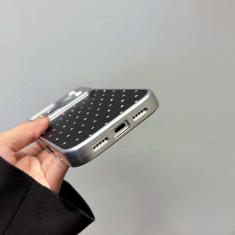 For iPhone 17 Pro Electroplating PC Grid Texture Vegan Leather Phone Case
