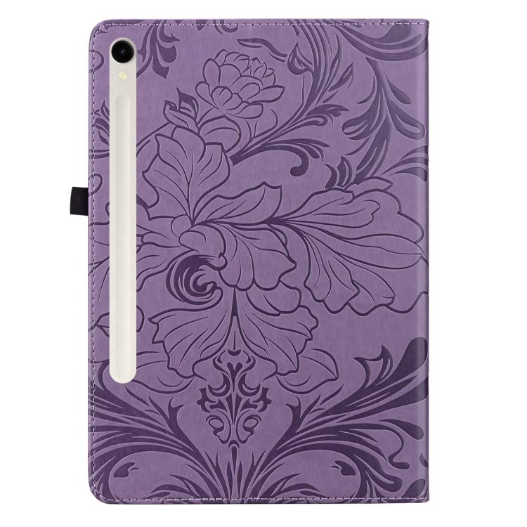 For Galaxy Tab S10 FE+ Floral Embossed Pattern Vegan Leather Tablet Case