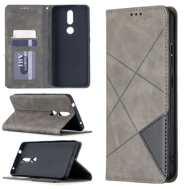 For Nokia 2.4 Rhombus Texture Horizontal Flip Magnetic Leather Case with Holder & Card Slots