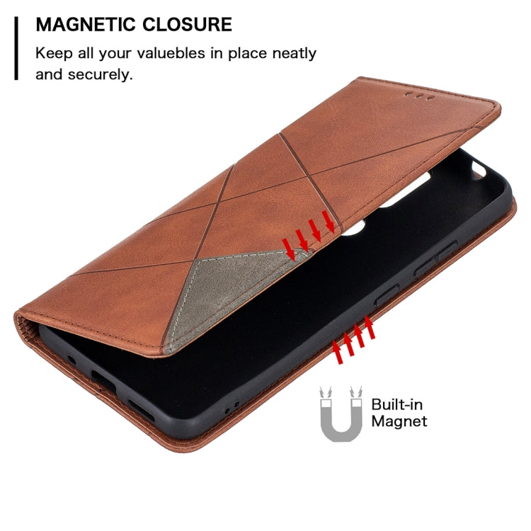 For Nokia 2.4 Rhombus Texture Horizontal Flip Magnetic Leather Case with Holder & Card Slots