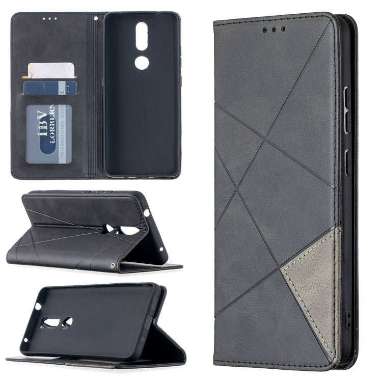 For Nokia 2.4 Rhombus Texture Horizontal Flip Magnetic Leather Case with Holder & Card Slots