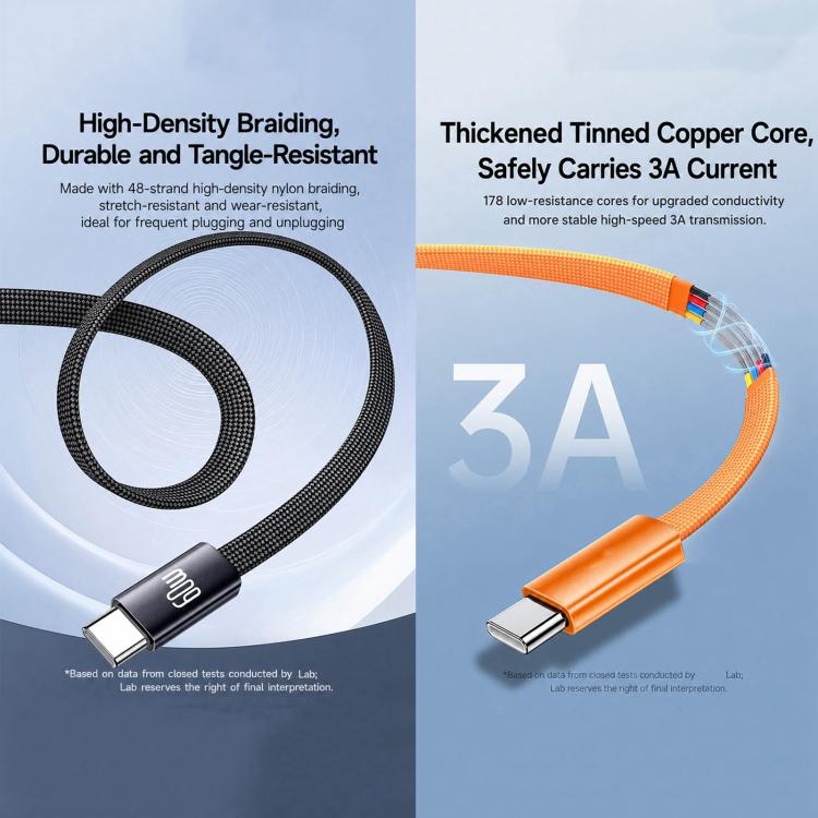 Yesido CA206 60W Type-C to Type-C Super Fast Charging Braided Data Cable, Length: 1.2m