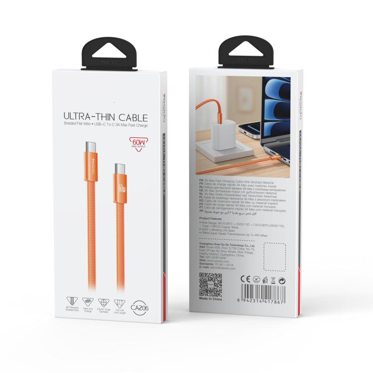 Yesido CA206 60W Type-C to Type-C Super Fast Charging Braided Data Cable, Length: 1.2m