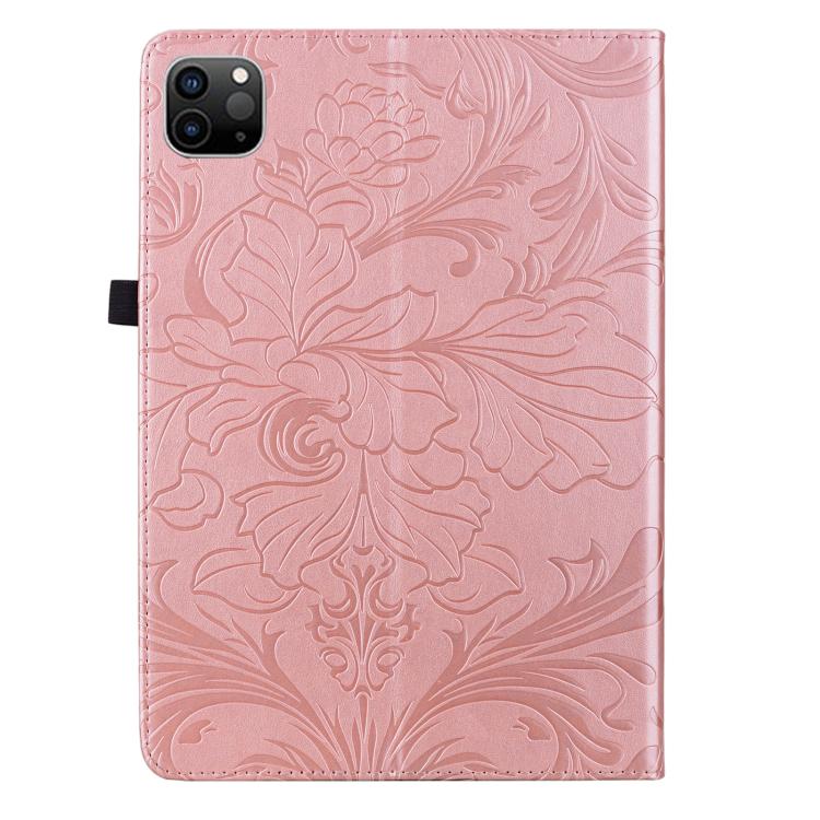 For iPad Pro 12.9 2020 2021 Floral Embossed Pattern Vegan Leather Tablet Case