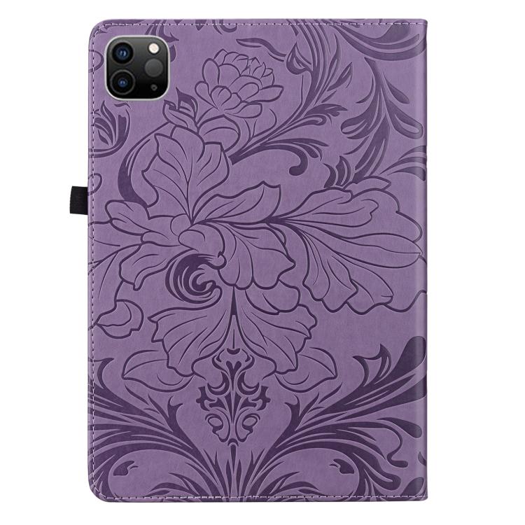 For iPad Pro 12.9 2020 2021 Floral Embossed Pattern Vegan Leather Tablet Case