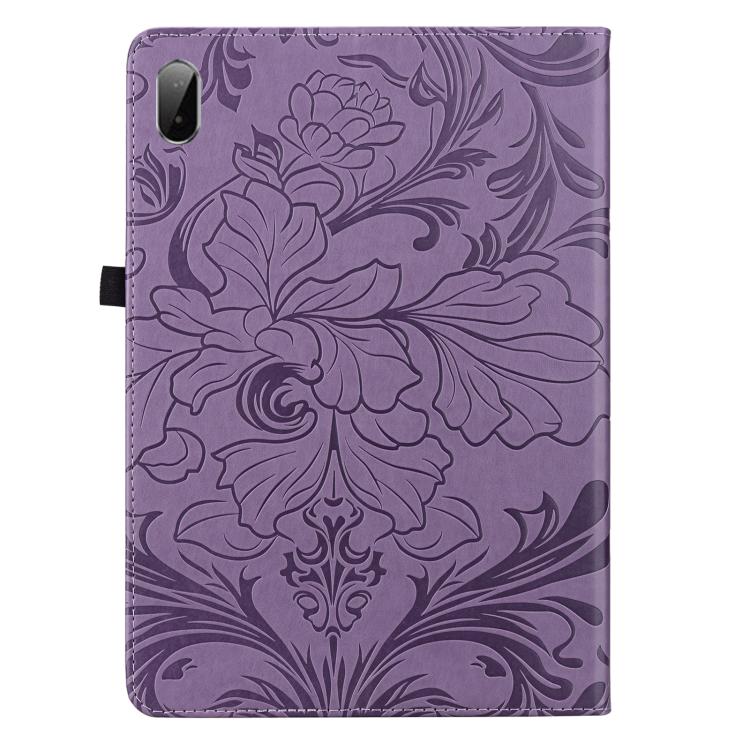 For Lenovo Pad Plus Floral Embossed Pattern Vegan Leather Tablet Case