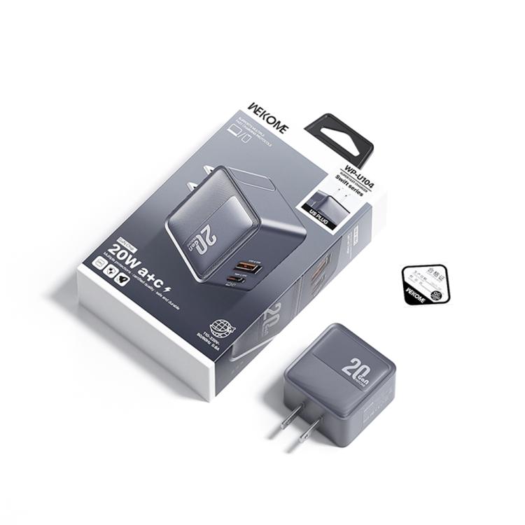 WK WP-U104 Swift 20W USB-C / Type-C, USB-A Charger, Plug:US Plug - Grey