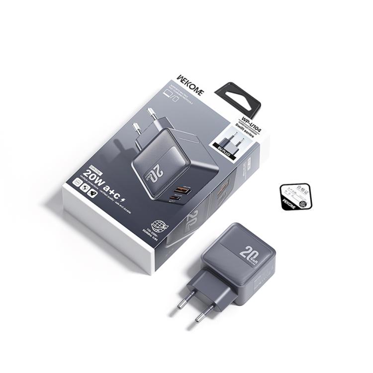 WK WP-U104 Swift 20W USB-C / Type-C, USB-A Charger, Plug:EU Plug - Grey