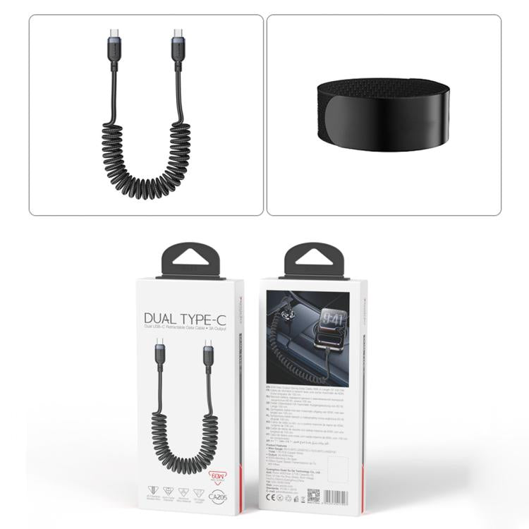 Yesido CA205 USB-C / Type-C to USB-C / Type-C Spring Charging Data Cable With Black cable tie, Length: 1.5m - Black