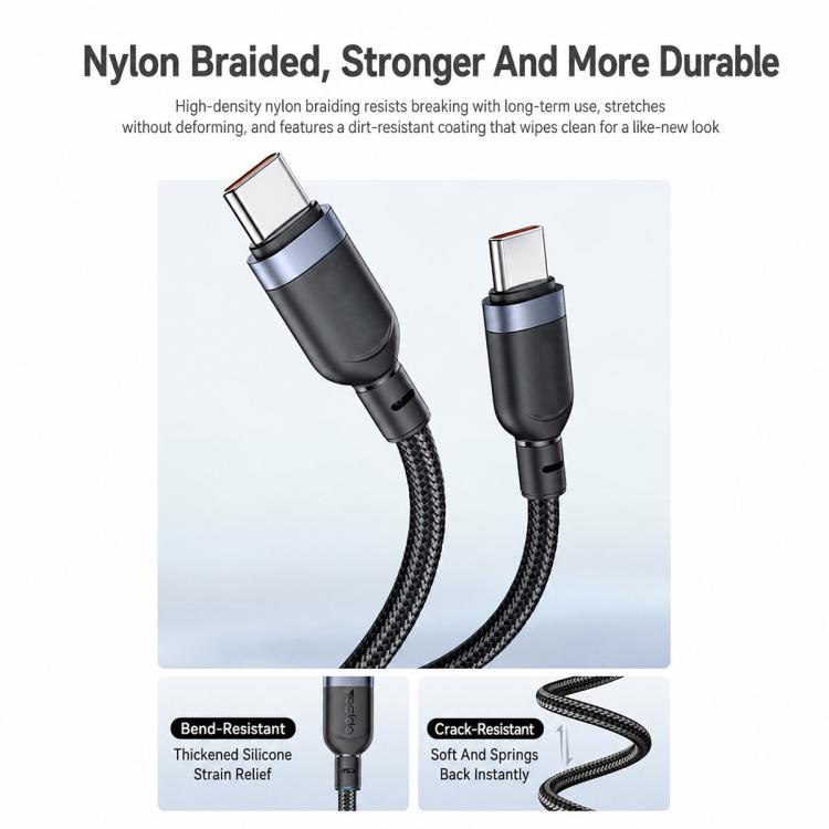Yesido CA205 USB-C / Type-C to USB-C / Type-C Spring Charging Data Cable With Black cable tie, Length: 1.5m - Black