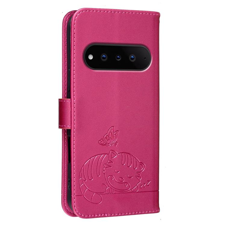 For Natural AI Phone 5G Cat Butterfly Embossed RFID Vegan Leather Phone Case with Strap