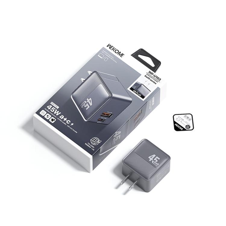 WK WP-U103 Swift 45W USB-C / Type-C, USB-A Charger, Plug:US Plug - Grey