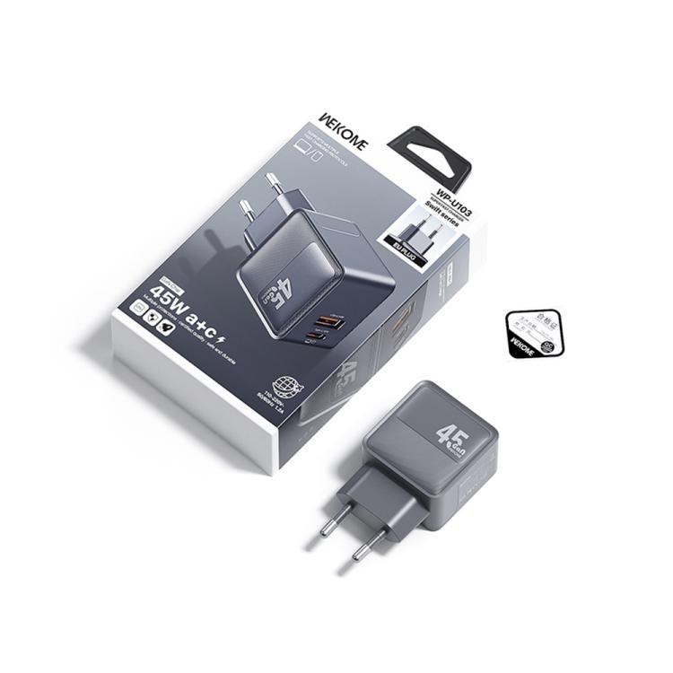 WK WP-U103 Swift 45W USB-C / Type-C, USB-A Charger, Plug:EU Plug - Grey