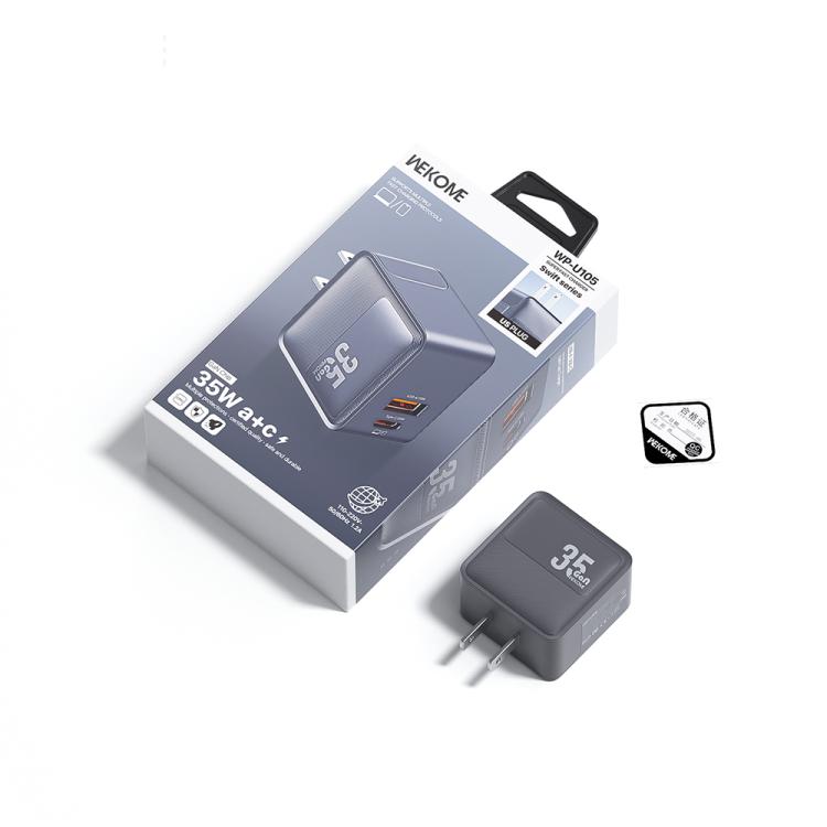 WK WP-U105 Swift 35W USB-C / Type-C, USB-A Charger, Plug:US Plug - Grey