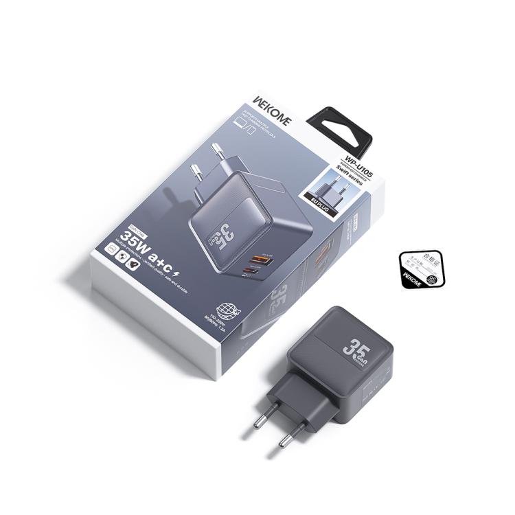 WK WP-U105 Swift 35W USB-C / Type-C, USB-A Charger, Plug:EU Plug - Grey
