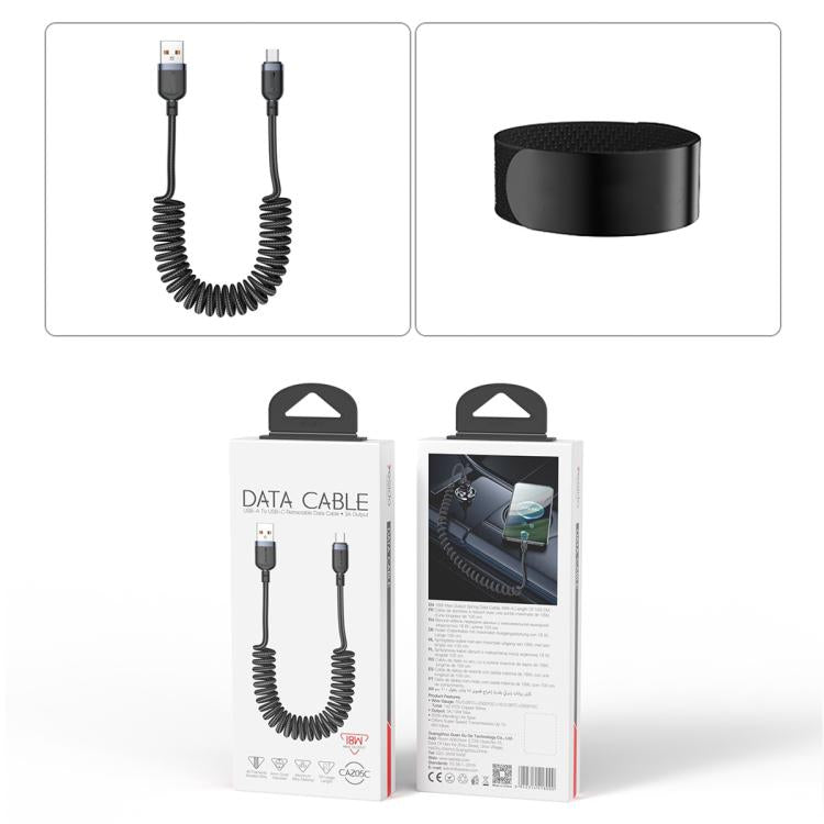 Yesido CA205C USB to Type-C Spring Charging Data Cable With Black cable tie, Length: 1.5m - Black