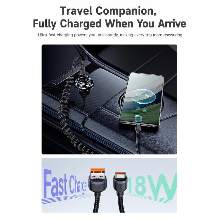Yesido CA205C USB to Type-C Spring Charging Data Cable With Black cable tie, Length: 1.5m - Black