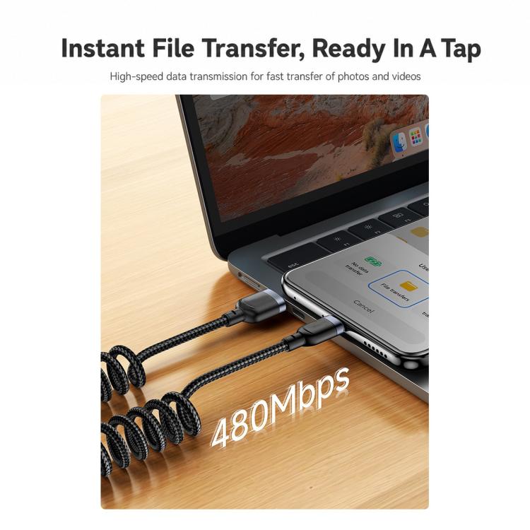 Yesido CA205C USB to Type-C Spring Charging Data Cable With Black cable tie, Length: 1.5m - Black