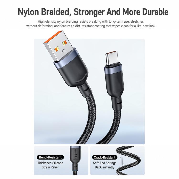 Yesido CA205C USB to Type-C Spring Charging Data Cable With Black cable tie, Length: 1.5m - Black