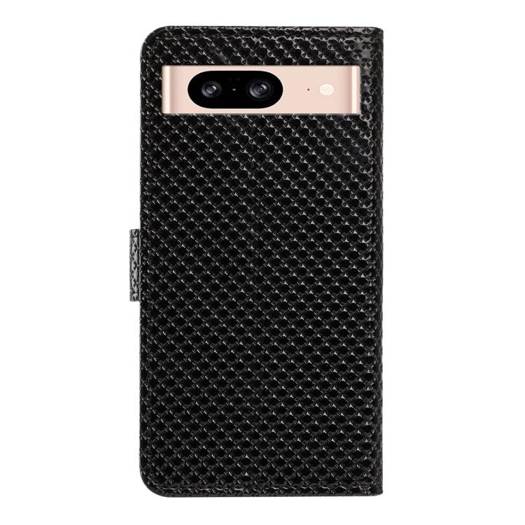 For Google Pixel 8 Mirrored Buckle Vegan Leather Phone Case with Small Black Cord