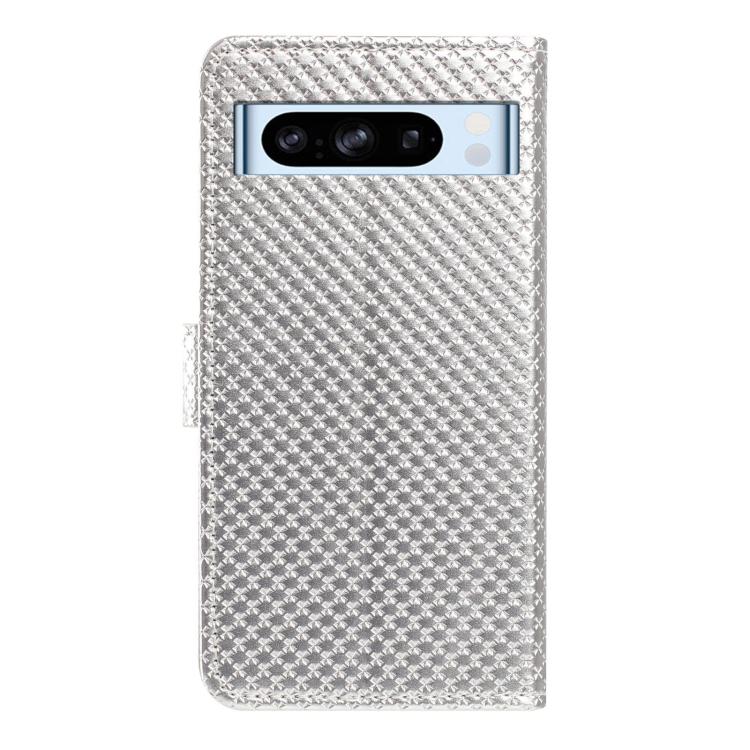For Google Pixel 8 Pro Mirrored Buckle Vegan Leather Phone Case with Small Black Cord
