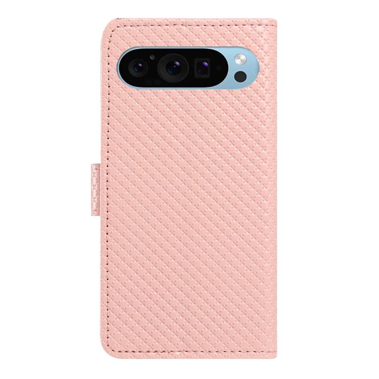 For Google Pixel 9 Pro / 10 Pro Mirrored Buckle Vegan Leather Phone Case with Small Black Cord