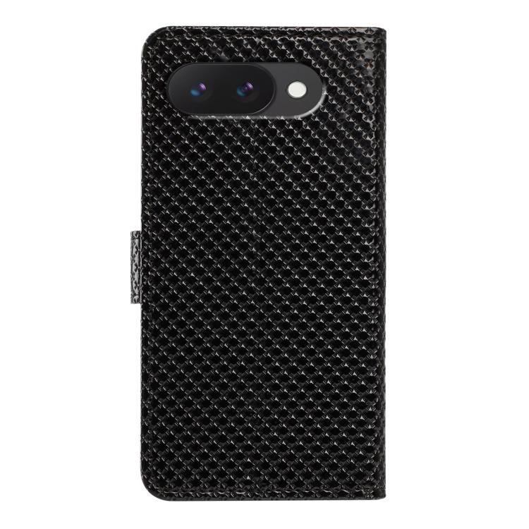 For Google Pixel 9a Mirrored Buckle Vegan Leather Phone Case with Small Black Cord
