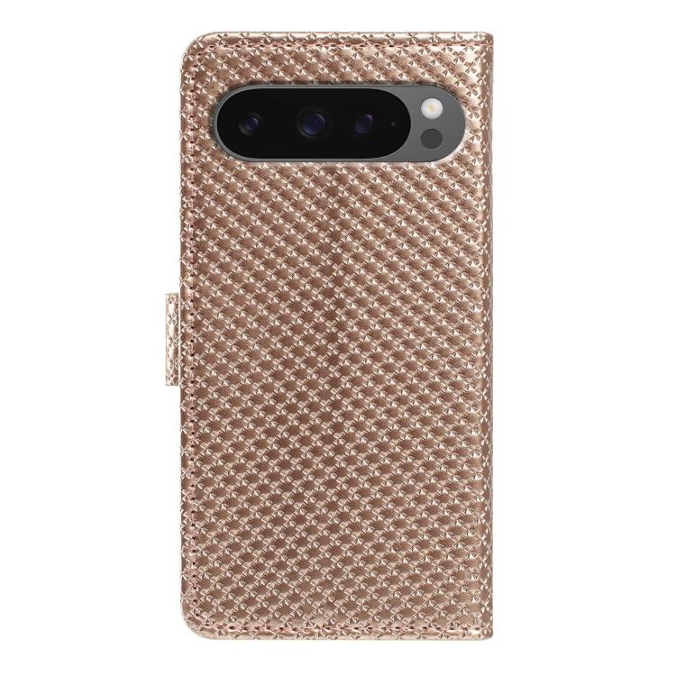 For Google Pixel 9 Pro XL Mirrored Buckle Vegan Leather Phone Case with Small Black Cord