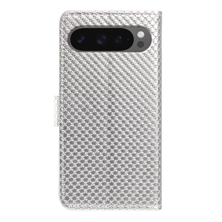 For Google Pixel 9 Pro XL Mirrored Buckle Vegan Leather Phone Case with Small Black Cord