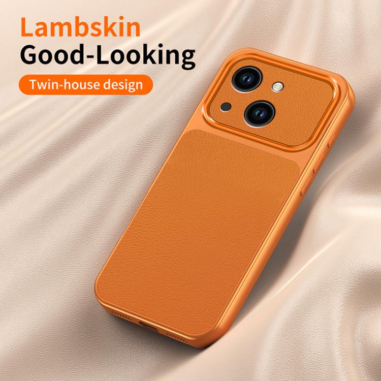 For iPhone 14 WANLONFENG Lambskin Texture PC TPU Phone Case with 2pcs Screen Films