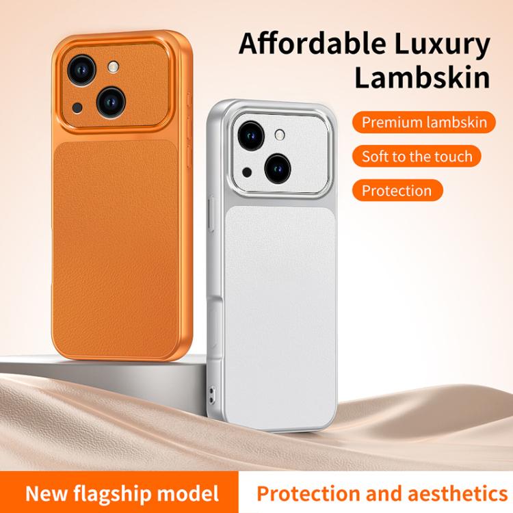 For iPhone 13 WANLONFENG Lambskin Texture PC TPU Phone Case with 2pcs Screen Films