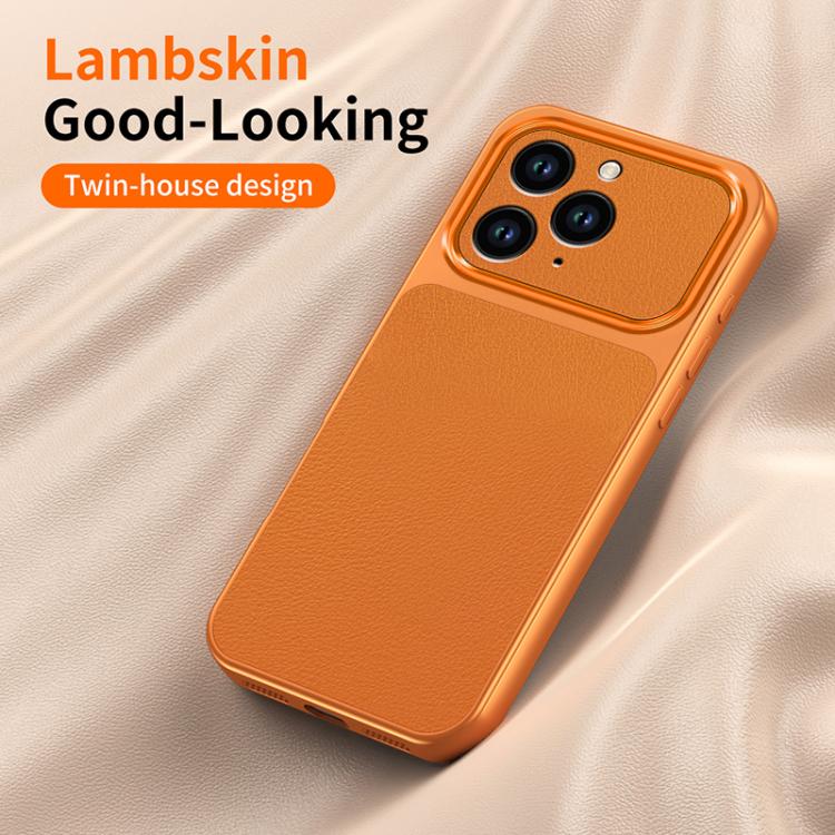For iPhone 12 Pro Max WANLONFENG Lambskin Texture PC TPU Phone Case with 2pcs Screen Films